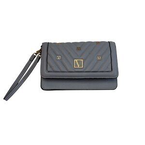 Victorias Secret Quilted Tech Skyflower Blue Wristlet Wallet Gold Detailing